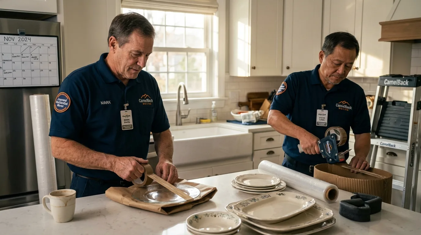 Professional crew packing kitchen dishware in Pacifica, CA